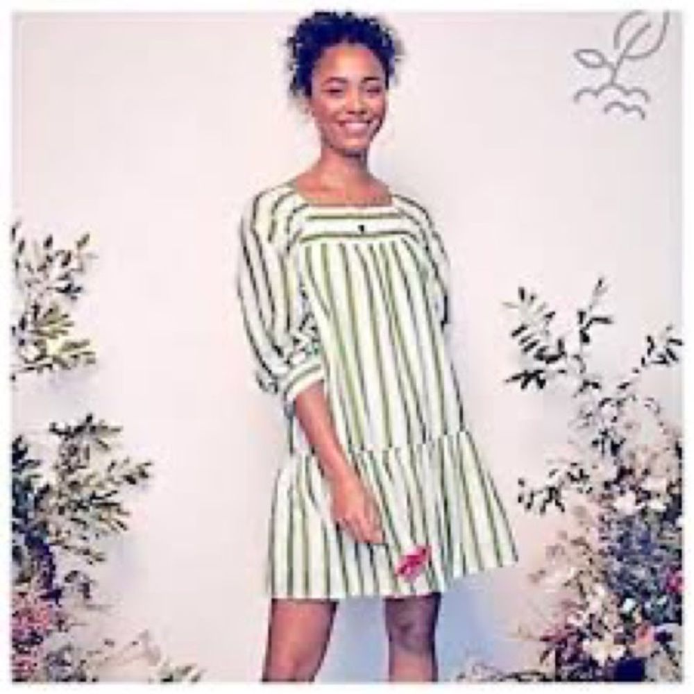 [Happy Nature] Green/White Striped Dress - Size XS